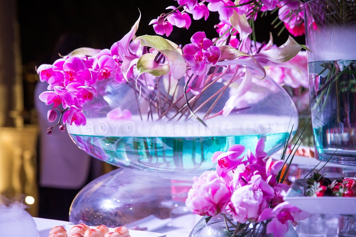 Fish bowls in the desserts set up. | Goyo Catering