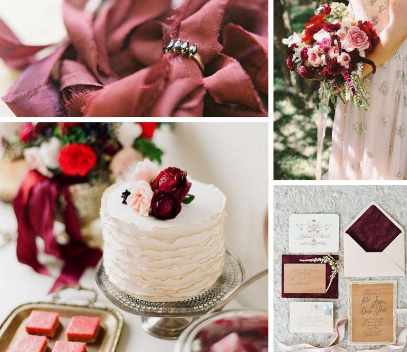 Detalles de decoración de una boda en color Marsala. | foto: chicvintagebrides.com