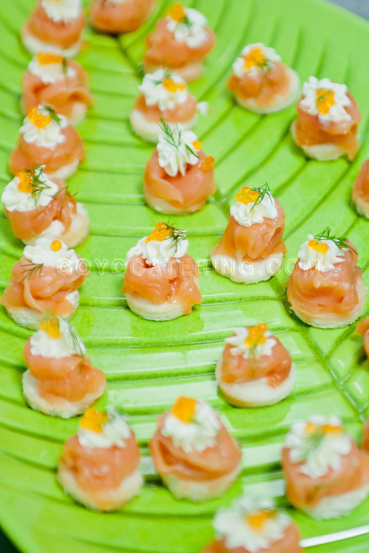 Salmon with dill and caviar canapé. | Goyo Catering